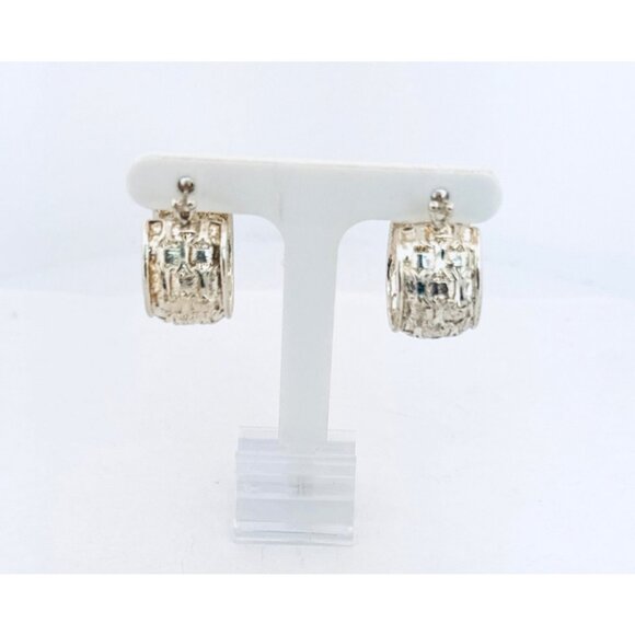 Sterling Silver 925 Textured Hoop Earrings, Snap Back, Lightweight 7.27g Elegant - Picture 2 of 10